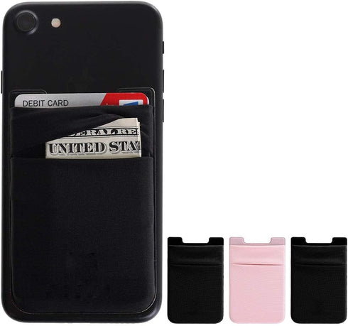 Cell Phone Stick on Wallet, Credit Card & Business Card Holder (3 Packs) Compatible with iPhone, Android, Most