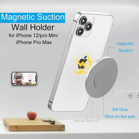 Sticky Magnetic Wall Holder for iPhone Magsafe, Wall Mount, Cradle for iPhone 15/14 / 13/12, pro, Mini, Pro Max, Pack of 2, with Command Strip Adhesives