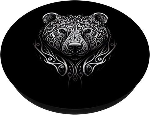 Tribal Tattoo Bear Face Grizzly Ursa Wildlife Animal (V.2) PopSockets Swappable PopGrip