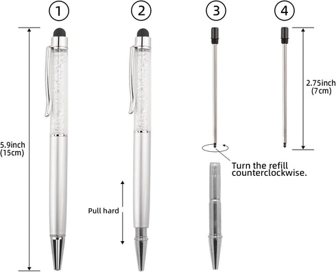 YOUMI 3 Pcs 2 in 1 Bling Ballpoint Pens with Crystal Diamond, Capacitive Touch Screen Stylus for iPhone/iPad