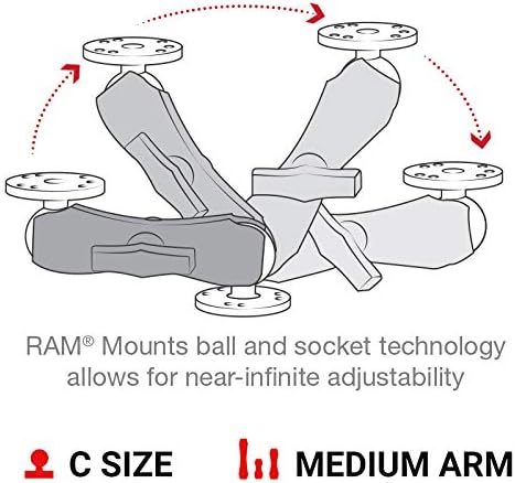 RAM Mounts Double Socket Arm RAM-201U Medium Arm for RAM C Size 1.5" Ball Components