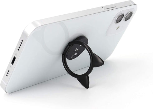 Ultra-Thin Cute Cat Metal Phone Ring Holder, 360° Rotation Kickstand for Magnetic Car Mount (Black)