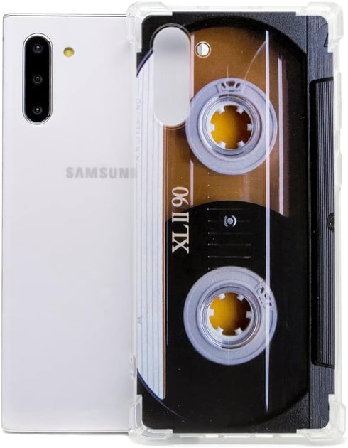 FAteam Retro Music Cassette Tape Case for Galaxy Note 10, TPU Soft Bumper, Reinforced Corners, 2019 Release.