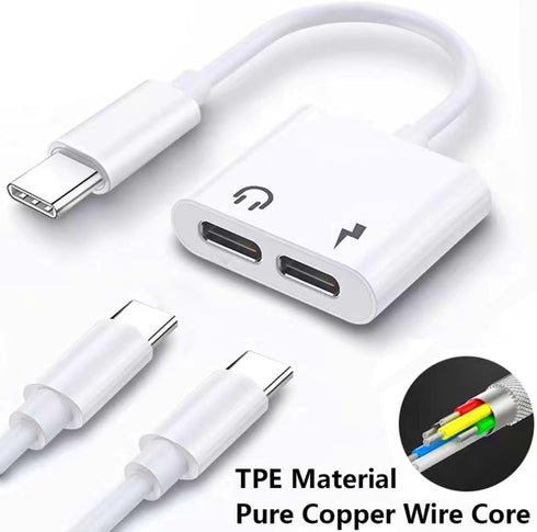 USB C Adapter for Headphones 2-in-1, USB C to Dual Headphone and Charger Adapter Splitter for MacBook Pro.
