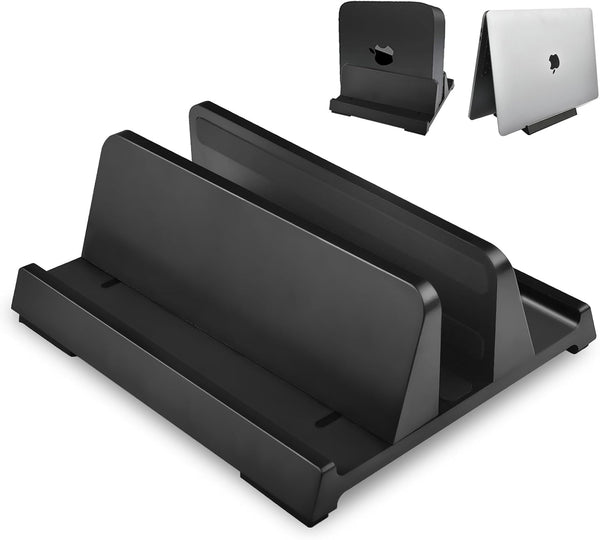 Vertical Laptop Stand Holder, ABS Organizer with Adjustable Dock for PC up to 17.3 inches, MacBook, Phone, Black