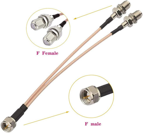 F-Type RG6 3 Way Splitter Adapter - F Male to F Dual Female, RG316 Coaxial Cable 15cm/6 inch