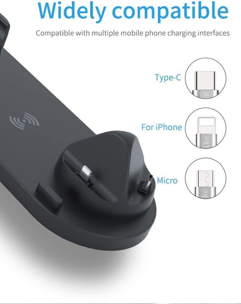 Multi-Functional 6 in 1 Wireless Phone Charger Dock (Black)