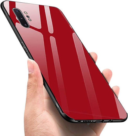 Designed for Samsung Note 10 Plus Cases, Tempered Glass Back + TPU Frame Hybrid Shell, Anti-Drop (Red)