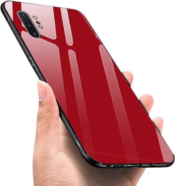 Designed for Samsung Note 10 Plus Cases, Tempered Glass Back + TPU Frame Hybrid Shell, Anti-Drop (Red)