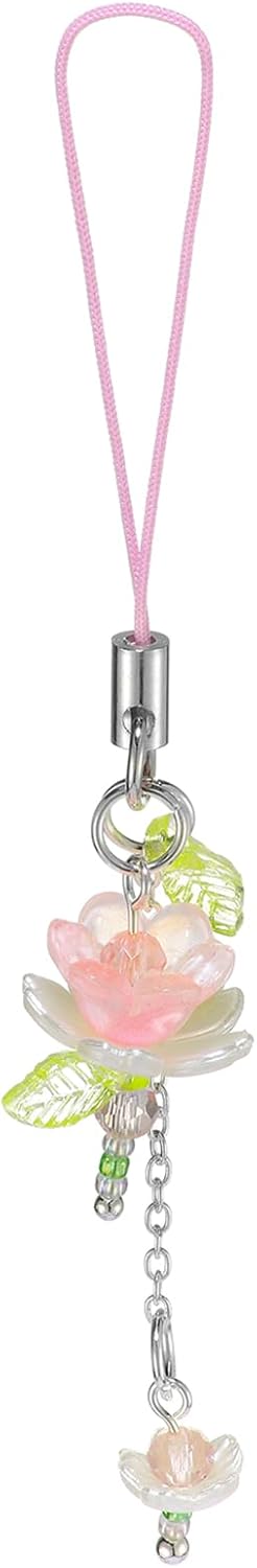 Agromusk Pink Flower Phone Charms,Cute Beaded Lotus Flower Phone Strap Handmade Decor