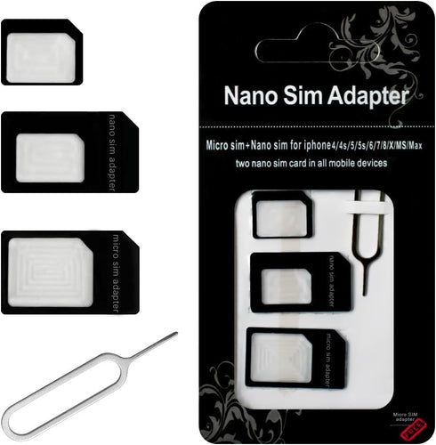 Granvela SIM Card Adapters, 4-in-1 SIM Converter Kit Nano/Micro/Standard with Tray Eject Pin