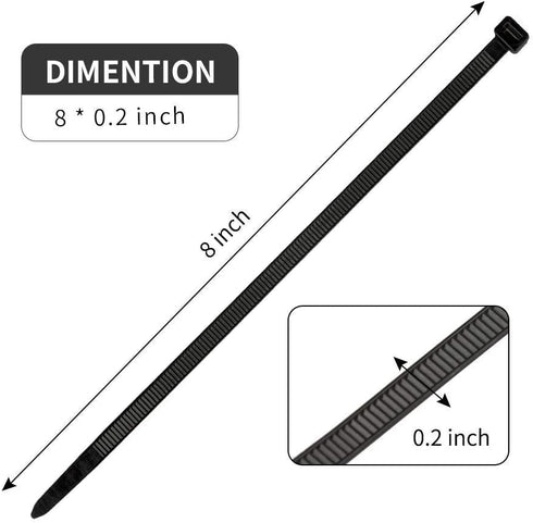 100Pcs 8 Inch 40lbs Heavy Duty Industrial Zip Toes Tensile Strength Releasable Black Tie Wraps Reusable Zip Toes Tie