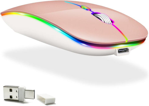 KLO LED Rechargeable Bluetooth Mouse (BT5.2+Type-C+USB2.4G) for MacBook/pc/iPad/Laptop/Notebook/Chromebook (Rose Gold)