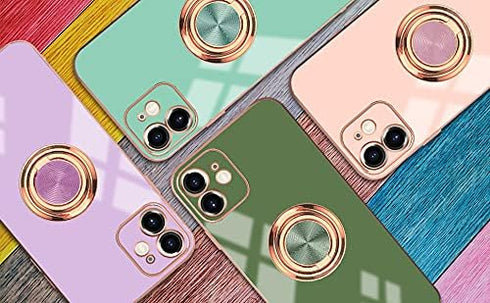 Omorro Rose Gold iPhone 13 Pro Case - Kickstand Ring Holder with 360 Rotation, Slim Luxury Girly Case