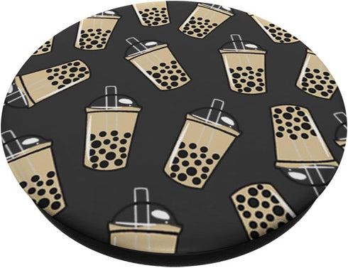 Lots of Boba Tea Bubble Milk Tea on Black PopSockets Standard PopGrip