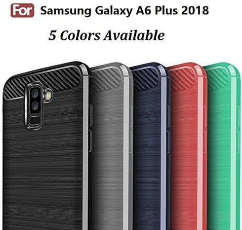 Case for Samsung Galaxy A6 Plus 2018, Carbon Fiber Shock Absorption Slim Case (Black)