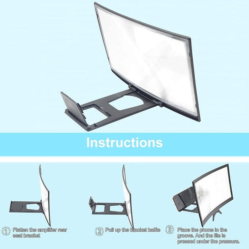 12 Inch 3D Curved HD Phone Screen Amplifier, Foldable Phone Holder for All Smartphones