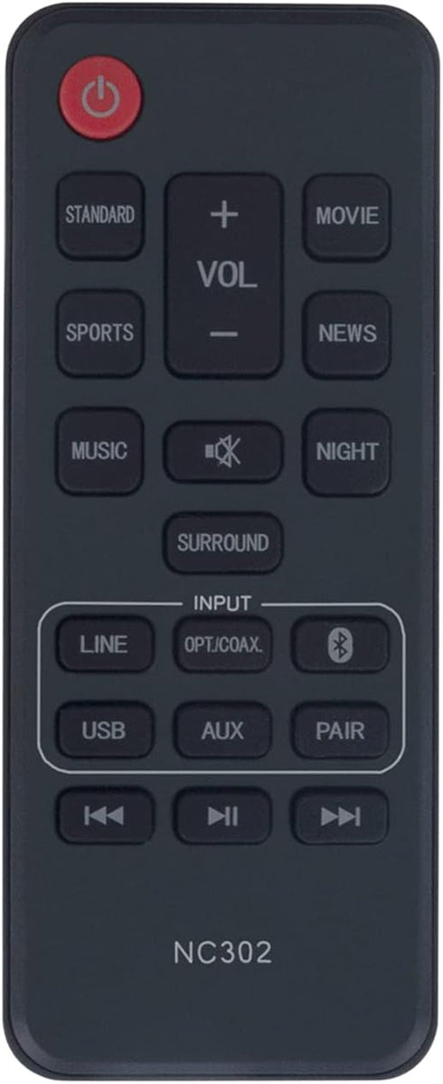 NC302 NC302UH RTNC302UH Replace Soundbar Remote Control fit for Sanyo Sound Bar Speaker Home Theater System FWSB426F FWSB426FA NC306 NC306UH sub for Magnavox Soundbar NC307 NC307UH MSB3610/F7