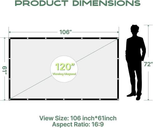 AAJK 120 inch, 16:9 Outdoor Projector Screen Washable Projector Screen Foldable Anti-Crease Portable Projector Movies