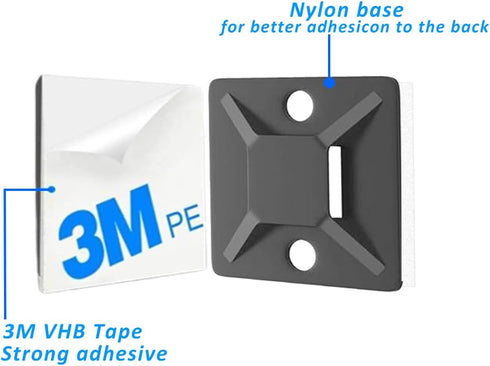 3/4" Zip Tie Mounts - 120PCS Self Adhesive Cable Tie Mounts Wire Cable Anchors Squares Holders for Cable Management Outdoor Indoor (120PCS- 3/4INCH, Black) by ALLWIN