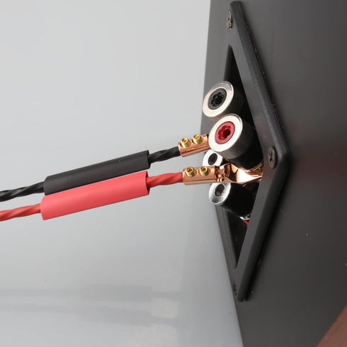 Speaker Spade Plug Connectors, Screw Locking Speaker Wire Connector with Allen Wrench+Heat Shrink Tubing, Fork Y Spade Lugs 45 Degree for Speaker Wire DIY 4PCS (Pure Copper Knurled Style) by Viborg