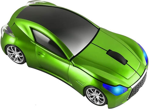 2.4GHz Wireless Optical Mouse in Cool Sport Car Shape, Green, 1600DPI, 3 Buttons, USB Receiver for PC Laptop