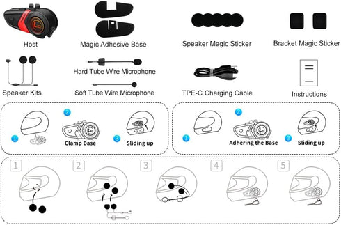 Motorcycle Helmet Bluetooth Headset, HiFi Sound Speakers with IP67 Waterproof, Long Lasting Headphone with Dual
