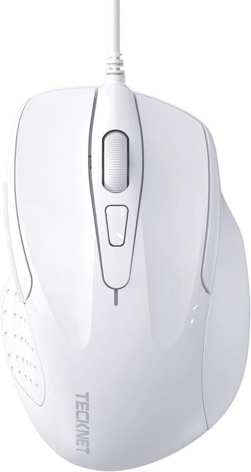 TECKNET USB Wired Mouse, 6-Button Corded Mouse with 4 Adjustable DPI, Ergonomic Design for Laptop, PC, Mac (LT.White)