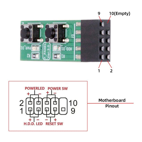 Reset 9Pin cablecc Power Jumper Mainboard Power Starter Board for Computer Switching Board Adapter with Button