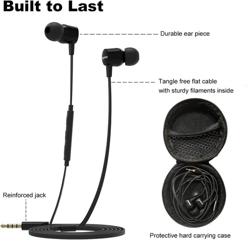 Joymiso Tangle Free Earbuds for Kids Women Small Ears with Case, Comfortable Lightweight in Ear Headphones, Flat Cable