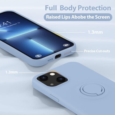 MOCCA iPhone 13 Case 6.1 inch with Ring Kickstand, Liquid Silicone, Microfiber Liner, Anti-Scratch Shockproof Case for
