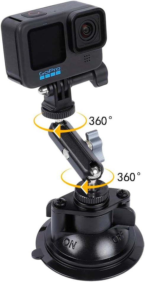 Suction Cup Mount for Insta360 One X4 X3 X2 Go3, Car Windshield Mount with Phone Holder Adapter for Action Cameras