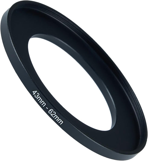 43mm to 62mm Step-up Adapter Rings Filter Adapter - Black Metal Step Down Filter Ring Compatible with All Brands