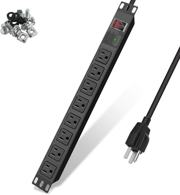 Surge Protector Power Strip 1U Rack Mount PDU, 8 Wide-Spaced Outlet Extender