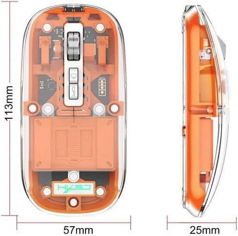 Transparent Wireless Mouse, Rechargeable Mute BT5.1/2.4G Bluetooth Mouse for Mac, iPad, Laptop, PC (Orange)