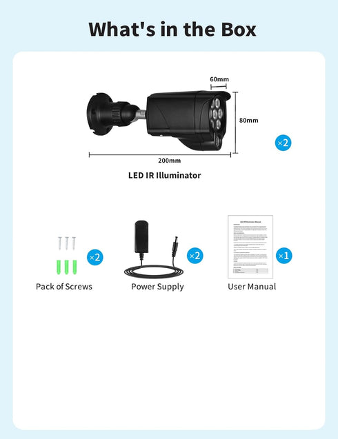 Tonton 2Pack LED IR Illuminator, 90 Degree 100Ft Infrared Flood Light for CCTV Security Cameras, Dome and Bullet