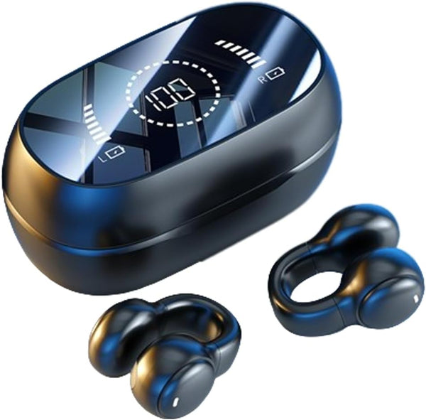 Wireless Earbuds Bluetooth 5.3, Open Ear Clip Headphones with LED Power Display, Sport Air Conduction Earphones (Black)