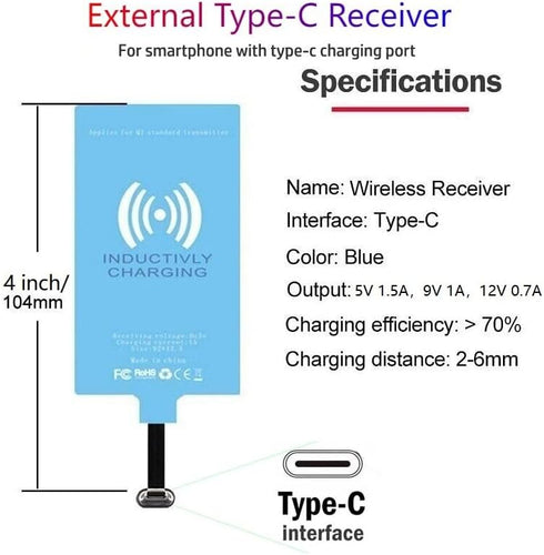 External Type-C Wireless Charging Receiver for Samsung Galaxy A13 A23 A33 A53 A73 5G with Charger