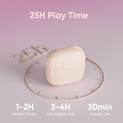 Wireless Bluetooth Earbuds, in Ear Headphones with 25Hrs Playtime, Noise Cancellation Microphone, Pink