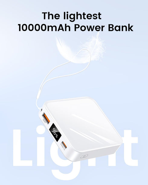 10000mAh Mini Power Bank, Portable Charger with USB C Input/Output, 30W Fast Charging