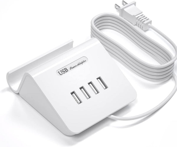 VHBW USB Charging Station 25W, 4 Port USB Charger Station with Phone Stand (UL Listed, 6Ft Extension Cord, White)