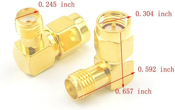 5pcs SMA Male to Female Right Angle 90-Degree Adapter, Gold Plated Contacts Pack of 5