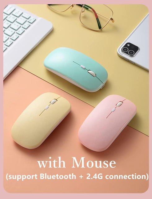Mist Blue Keyboard Case with Removable Cute Round Key Bluetooth Mouse for iPad 9th 8th 7th Generation Air 3rd Gen Pro