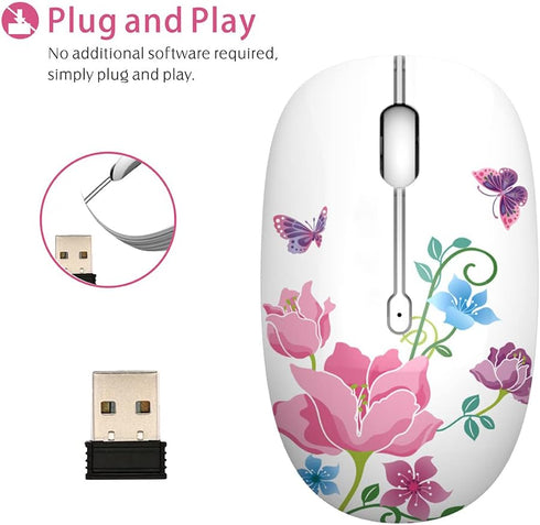 TENMOS M101 Wireless Mouse - Cute Silent Computer Mice with USB Receiver, 2.4G Optical Travel Mouse 1600 DPI (butterfly)