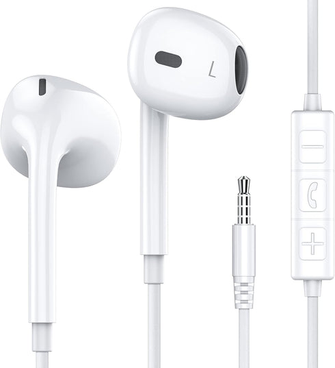 MOSWAG Wired Earbuds with Microphone, 3.5mm Jack, Ideal for Smartphones, Laptops, iPads, MP3 Players, and More.
