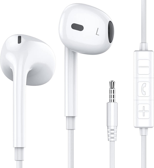 MOSWAG Wired Earbuds with Microphone, 3.5mm Jack, Ideal for Smartphones, Laptops, iPads, MP3 Players, and More.