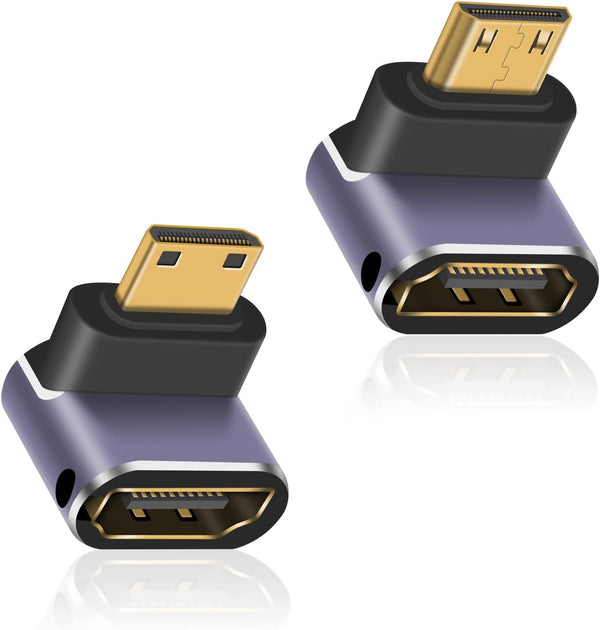 Poyiccot Mini HDMI to HDMI Adapter 8K, Up and Down Angled Mini HDMI Male to HDMI Female Adapter 8K 4K HDR 3D 48Gbps,