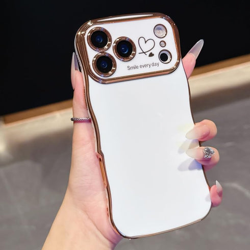 IDweel 17 for iPhone Pro Max Case for Women Girls, Luxury Cute Wave Frame Curly Shape with Love Heart Raised Camera