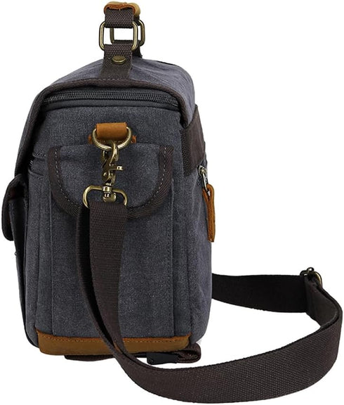 peacechaos Crossbody Shoulder Messenger Bag, Vintage DSLR/SLR/Mirrorless Camera Bag for Canon/Nikon/Sony (Black)