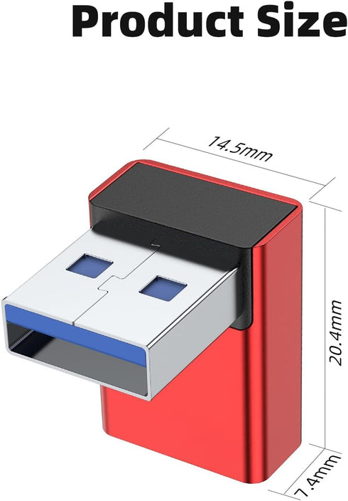 AreMe 90 Degree USB 3.0 Adapter 2 Pack, Up and Down Angle USB A Male to Female Converter for PC, Laptop, Charger
